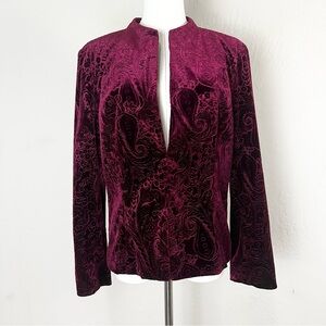 Sandra Darren Velvet Blazer Purple Burgundy Paisley Lined Jacket Size 12‎